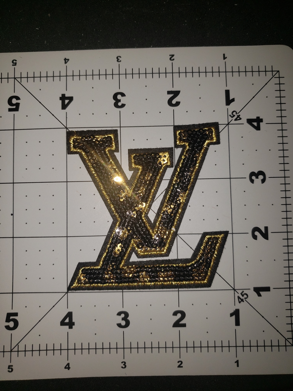 Louis Vuitton Black and Gold Sequined LV Iron-On Patch